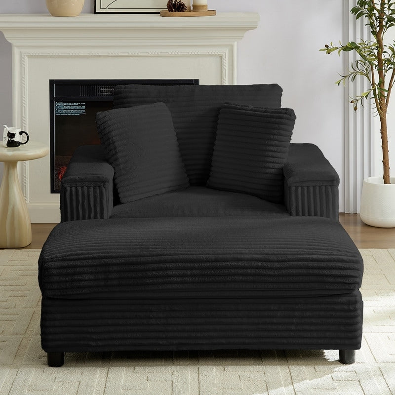 Poltrona chaise longue in velluto a coste Mixoy da 42'' con pouf contenitore e braccioli, poltrona reclinabile imbottita