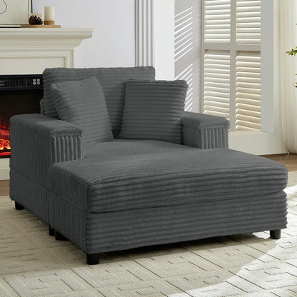 Poltrona chaise longue in velluto a coste Mixoy da 42'' con pouf contenitore e braccioli, poltrona reclinabile imbottita