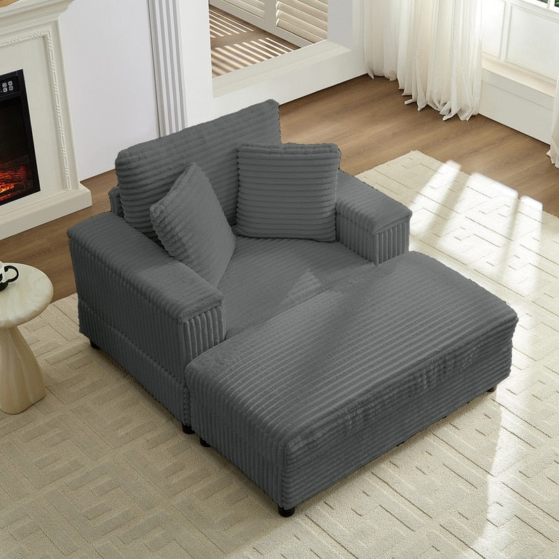 Poltrona chaise longue in velluto a coste Mixoy da 42'' con pouf contenitore e braccioli, poltrona reclinabile imbottita