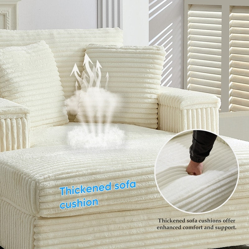 Poltrona chaise longue in velluto a coste Mixoy da 42'' con pouf contenitore e braccioli, poltrona reclinabile imbottita