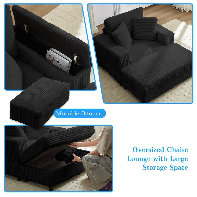 Poltrona chaise longue in velluto a coste Mixoy da 42'' con pouf contenitore e braccioli, poltrona reclinabile imbottita