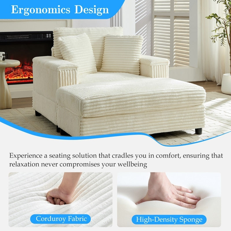 Poltrona chaise longue in velluto a coste Mixoy da 42'' con pouf contenitore e braccioli, poltrona reclinabile imbottita