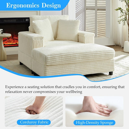 Poltrona chaise longue in velluto a coste Mixoy da 42'' con pouf contenitore e braccioli, poltrona reclinabile imbottita