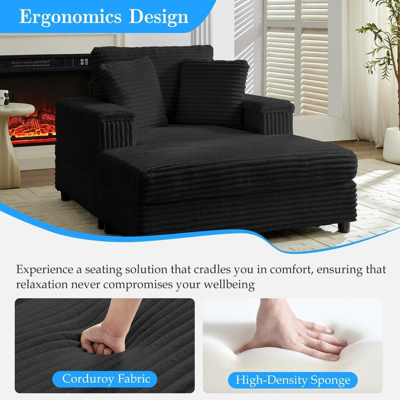 Poltrona chaise longue in velluto a coste Mixoy da 42'' con pouf contenitore e braccioli, poltrona reclinabile imbottita