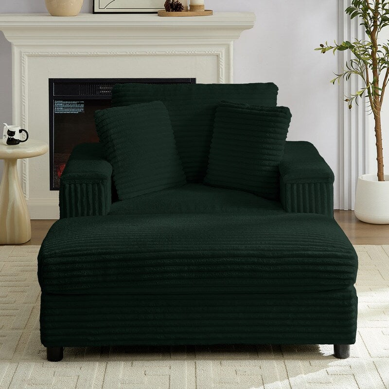 Poltrona chaise longue in velluto a coste Mixoy da 42'' con pouf contenitore e braccioli, poltrona reclinabile imbottita