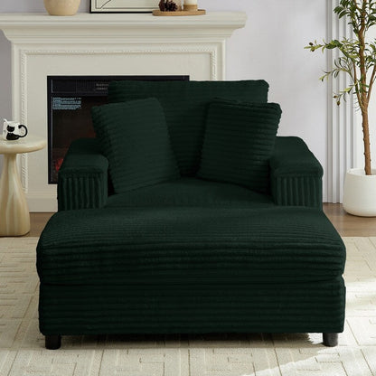 Poltrona chaise longue in velluto a coste Mixoy da 42'' con pouf contenitore e braccioli, poltrona reclinabile imbottita