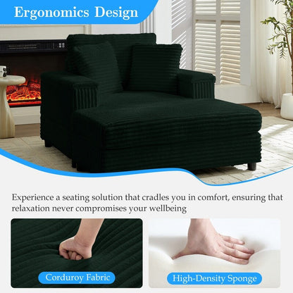 Poltrona chaise longue in velluto a coste Mixoy da 42'' con pouf contenitore e braccioli, poltrona reclinabile imbottita