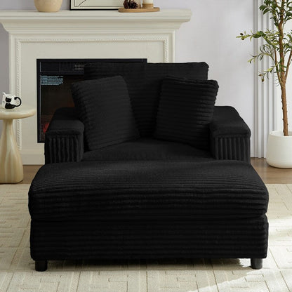 Poltrona chaise longue in velluto a coste Mixoy da 42'' con pouf contenitore e braccioli, poltrona reclinabile imbottita