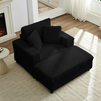 Poltrona chaise longue in velluto a coste Mixoy da 42'' con pouf contenitore e braccioli, poltrona reclinabile imbottita