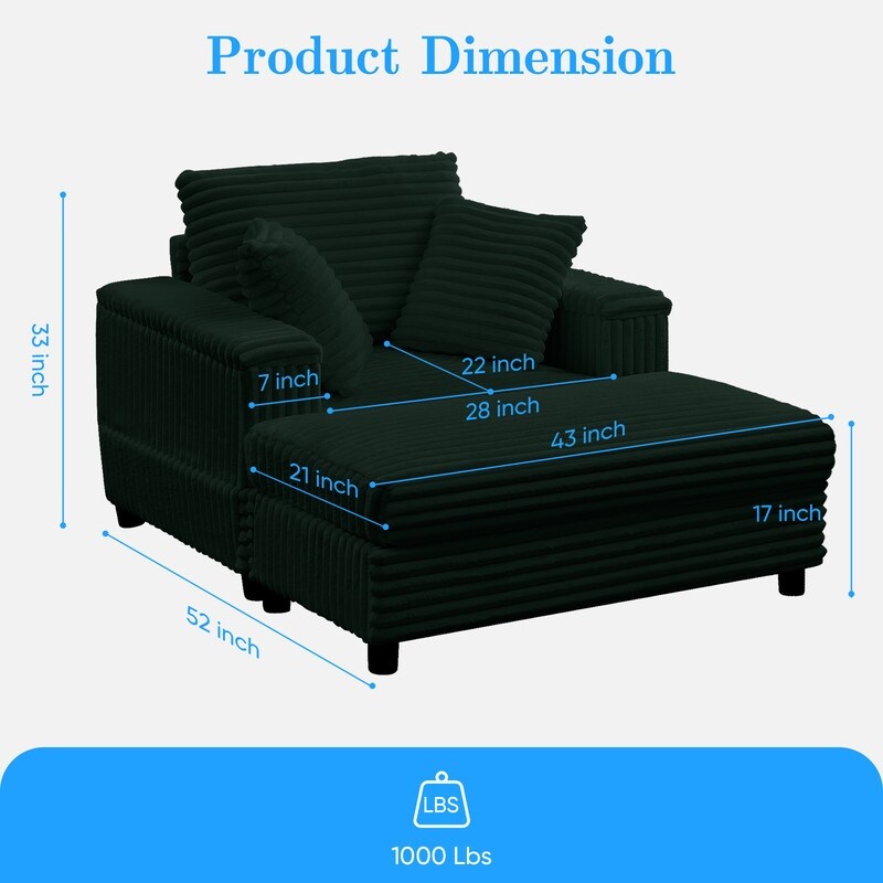 Poltrona chaise longue in velluto a coste Mixoy da 42'' con pouf contenitore e braccioli, poltrona reclinabile imbottita