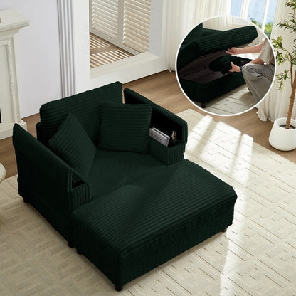 Poltrona chaise longue in velluto a coste Mixoy da 42'' con pouf contenitore e braccioli, poltrona reclinabile imbottita