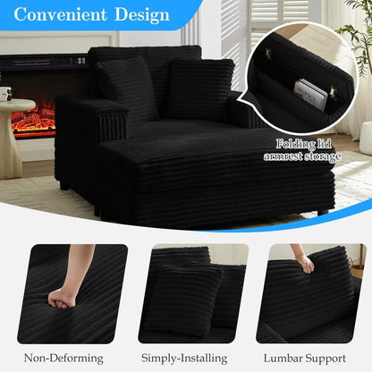 Poltrona chaise longue in velluto a coste Mixoy da 42'' con pouf contenitore e braccioli, poltrona reclinabile imbottita