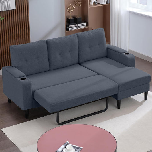 Divano letto estraibile Mixoy, divano trasformabile con contenitore, portabicchieri, divani letto reversibili