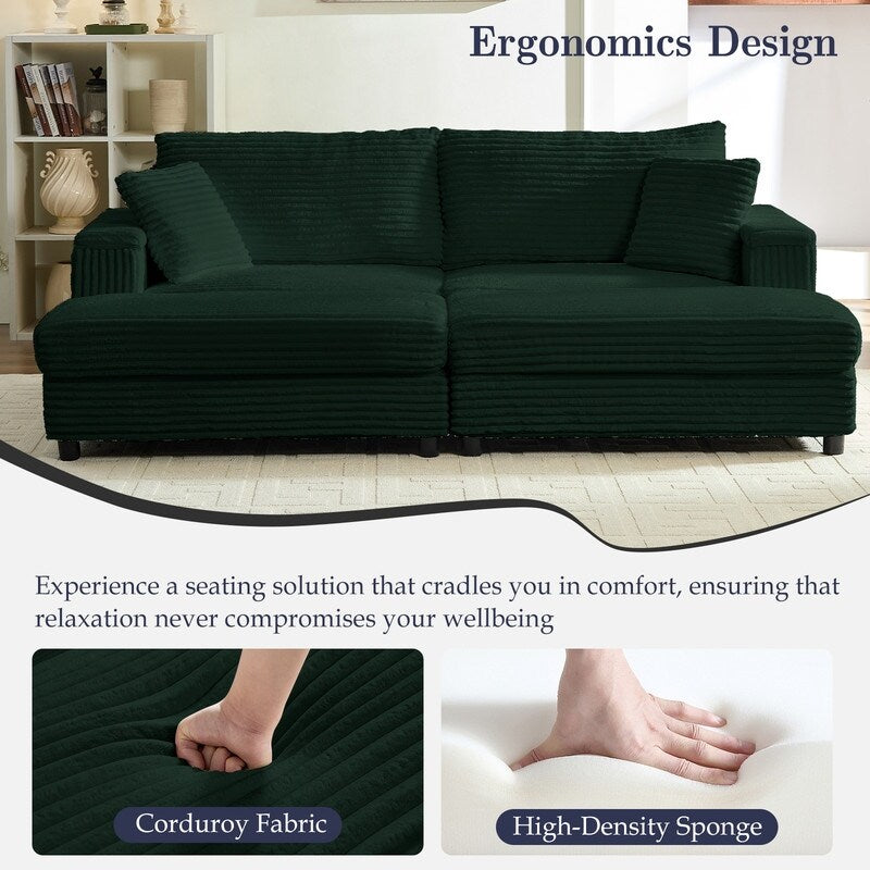 Divano a due posti in velluto a coste Mixoy da 85'' con chaise longue con contenitore e braccioli, poltrona reclinabile imbottita a 2 posti per interni