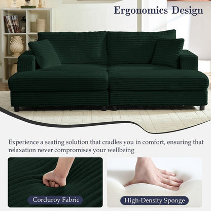 Divano a due posti in velluto a coste Mixoy da 85'' con chaise longue con contenitore e braccioli, poltrona reclinabile imbottita a 2 posti per interni