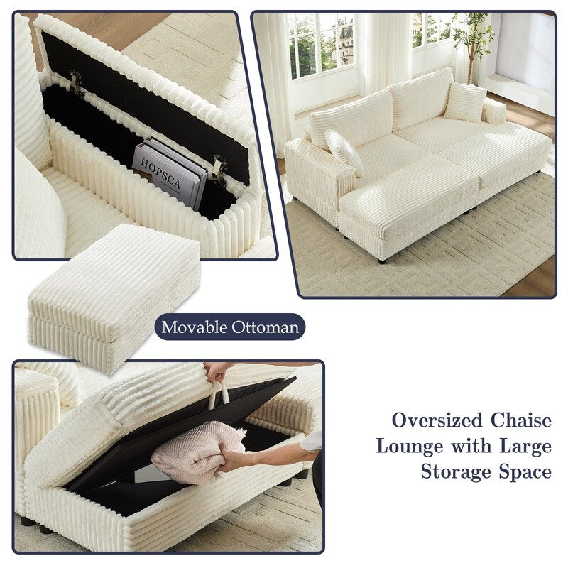 Divano a due posti in velluto a coste Mixoy da 85'' con chaise longue con contenitore e braccioli, poltrona reclinabile imbottita a 2 posti per interni