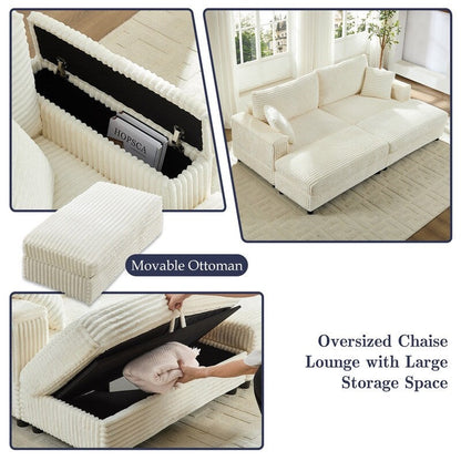 Divano a due posti in velluto a coste Mixoy da 85'' con chaise longue con contenitore e braccioli, poltrona reclinabile imbottita a 2 posti per interni