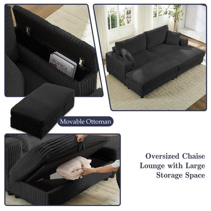 Divano a due posti in velluto a coste Mixoy da 85'' con chaise longue con contenitore e braccioli, poltrona reclinabile imbottita a 2 posti per interni