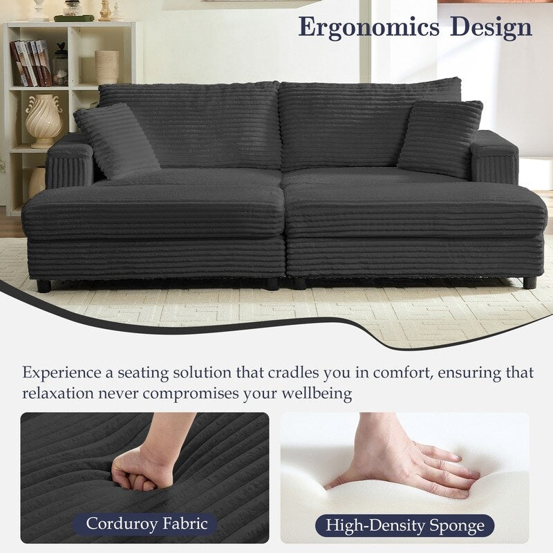 Divano a due posti in velluto a coste Mixoy da 85'' con chaise longue con contenitore e braccioli, poltrona reclinabile imbottita a 2 posti per interni