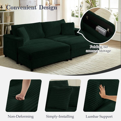 Divano a due posti in velluto a coste Mixoy da 85'' con chaise longue con contenitore e braccioli, poltrona reclinabile imbottita a 2 posti per interni