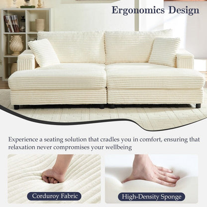 Divano a due posti in velluto a coste Mixoy da 85'' con chaise longue con contenitore e braccioli, poltrona reclinabile imbottita a 2 posti per interni