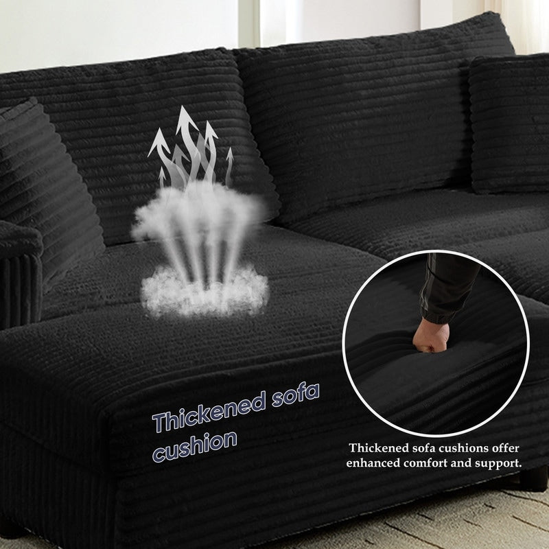 Divano a due posti in velluto a coste Mixoy da 85'' con chaise longue con contenitore e braccioli, poltrona reclinabile imbottita a 2 posti per interni