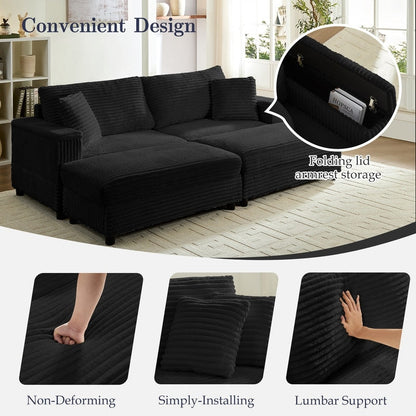 Divano a due posti in velluto a coste Mixoy da 85'' con chaise longue con contenitore e braccioli, poltrona reclinabile imbottita a 2 posti per interni