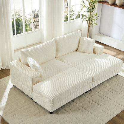 Divano a due posti in velluto a coste Mixoy da 85'' con chaise longue con contenitore e braccioli, poltrona reclinabile imbottita a 2 posti per interni