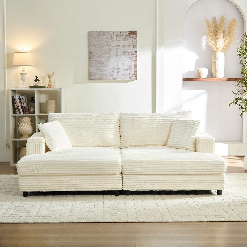 Divano a due posti in velluto a coste Mixoy da 85'' con chaise longue con contenitore e braccioli, poltrona reclinabile imbottita a 2 posti per interni