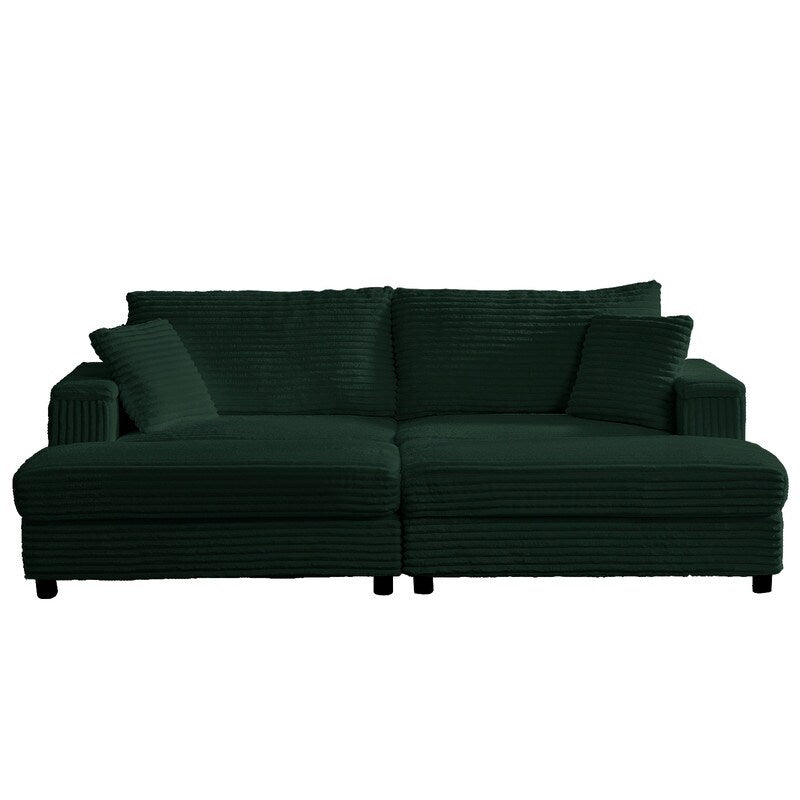 Divano a due posti in velluto a coste Mixoy da 85'' con chaise longue con contenitore e braccioli, poltrona reclinabile imbottita a 2 posti per interni