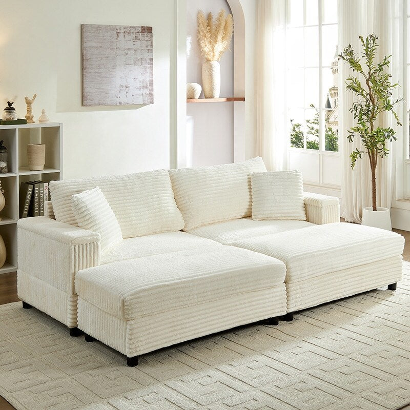 Divano a due posti in velluto a coste Mixoy da 85'' con chaise longue con contenitore e braccioli, poltrona reclinabile imbottita a 2 posti per interni