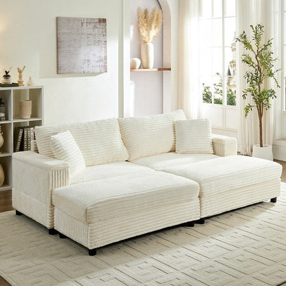 Divano a due posti in velluto a coste Mixoy da 85'' con chaise longue con contenitore e braccioli, poltrona reclinabile imbottita a 2 posti per interni