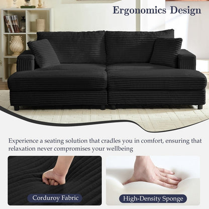 Divano a due posti in velluto a coste Mixoy da 85'' con chaise longue con contenitore e braccioli, poltrona reclinabile imbottita a 2 posti per interni