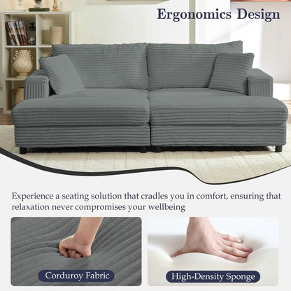 Divano a due posti in velluto a coste Mixoy da 85'' con chaise longue con contenitore e braccioli, poltrona reclinabile imbottita a 2 posti per interni