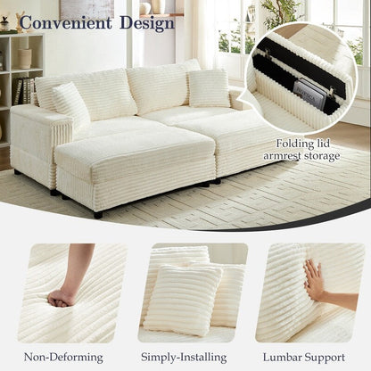 Divano a due posti in velluto a coste Mixoy da 85'' con chaise longue con contenitore e braccioli, poltrona reclinabile imbottita a 2 posti per interni