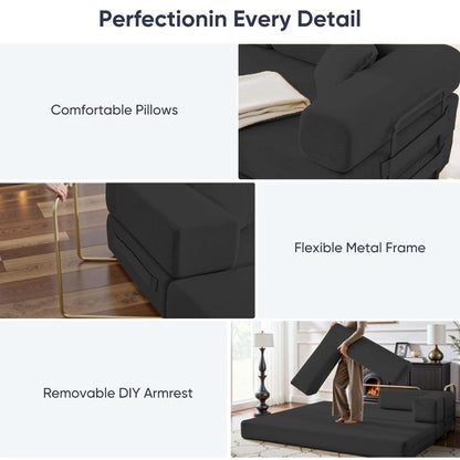 Divano letto estraibile trasformabile Mixoy con braccioli mobili, divano con materasso pieghevole, divano letto rimovibile e lavabile.