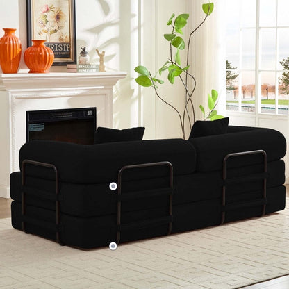 Divano letto estraibile trasformabile Mixoy con braccioli mobili, divano con materasso pieghevole, divano letto rimovibile e lavabile.