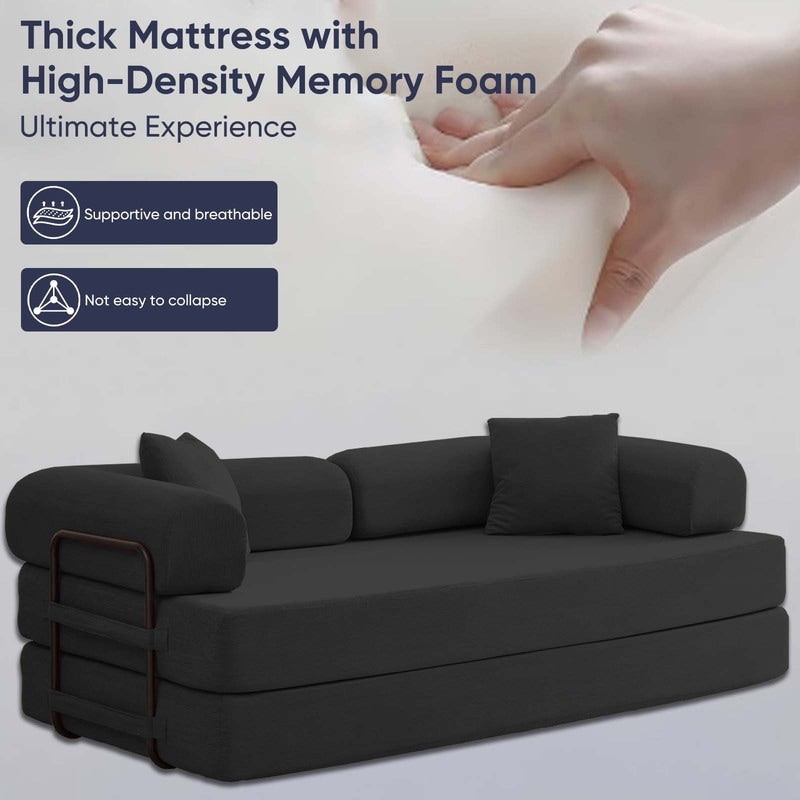 Divano letto estraibile trasformabile Mixoy con braccioli mobili, divano con materasso pieghevole, divano letto rimovibile e lavabile.