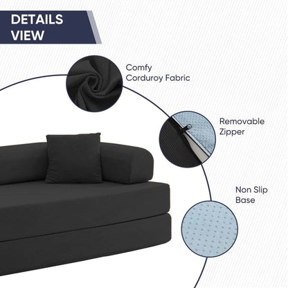 Divano letto estraibile trasformabile Mixoy con braccioli mobili, divano con materasso pieghevole, divano letto rimovibile e lavabile.