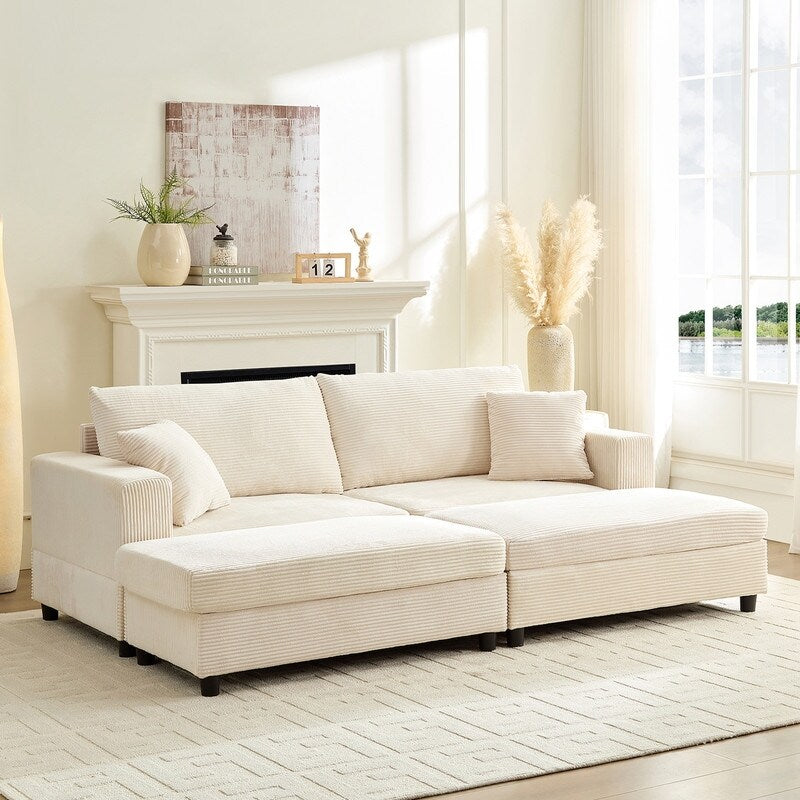 Divano letto Mixoy Corduroy Comfy Chaise Longue con seduta profonda e pouf contenitore, divano imbottito a 1 posto/divano a due posti