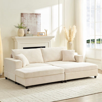 Divano letto Mixoy Corduroy Comfy Chaise Longue con seduta profonda e pouf contenitore, divano imbottito a 1 posto/divano a due posti