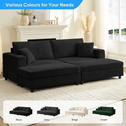 Divano letto Mixoy Corduroy Comfy Chaise Longue con seduta profonda e pouf contenitore, divano imbottito a 1 posto/divano a due posti