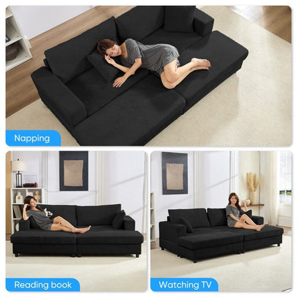 Divano letto Mixoy Corduroy Comfy Chaise Longue con seduta profonda e pouf contenitore, divano imbottito a 1 posto/divano a due posti