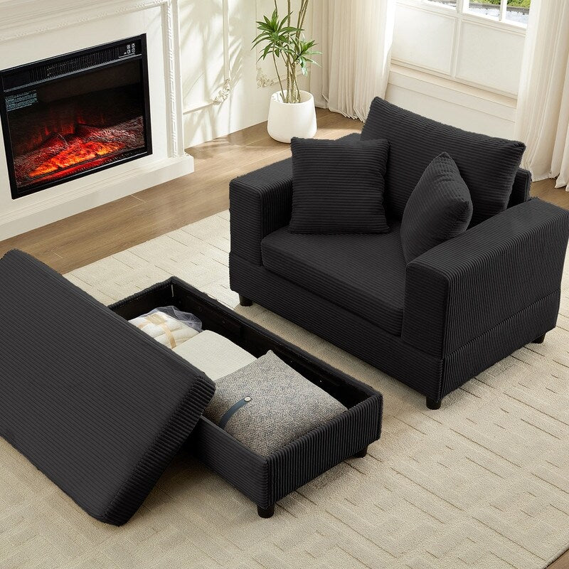Divano letto Mixoy Corduroy Comfy Chaise Longue con seduta profonda e pouf contenitore, divano imbottito a 1 posto/divano a due posti