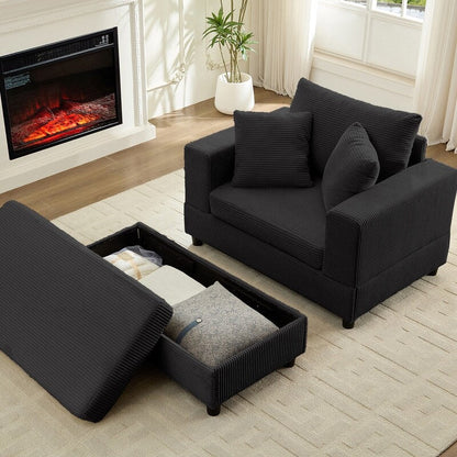 Divano letto Mixoy Corduroy Comfy Chaise Longue con seduta profonda e pouf contenitore, divano imbottito a 1 posto/divano a due posti