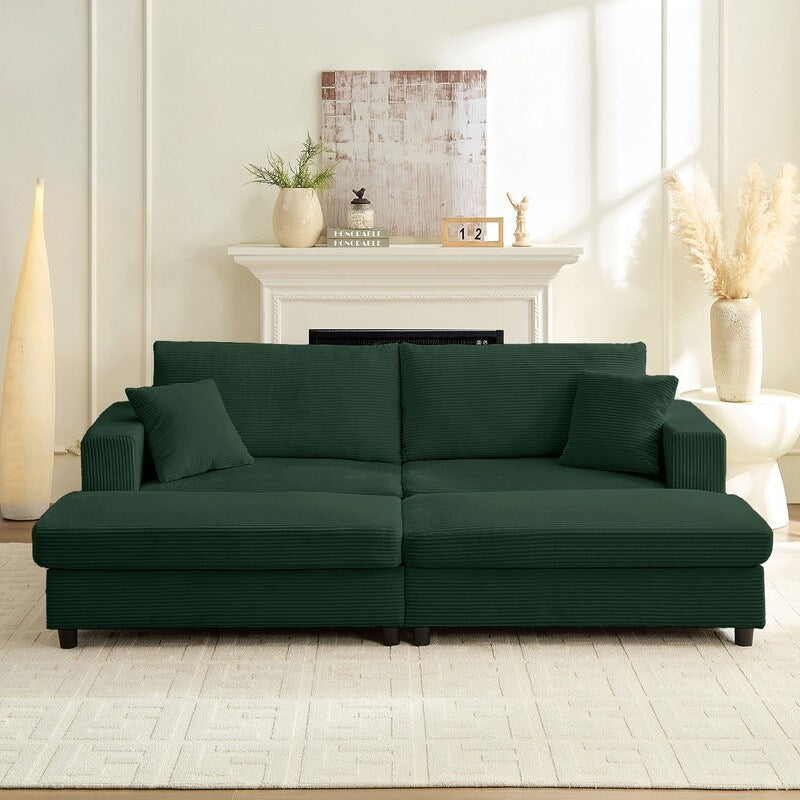 Divano letto Mixoy Corduroy Comfy Chaise Longue con seduta profonda e pouf contenitore, divano imbottito a 1 posto/divano a due posti