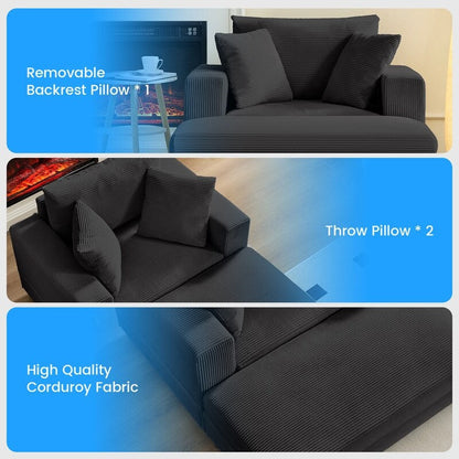 Divano letto Mixoy Corduroy Comfy Chaise Longue con seduta profonda e pouf contenitore, divano imbottito a 1 posto/divano a due posti