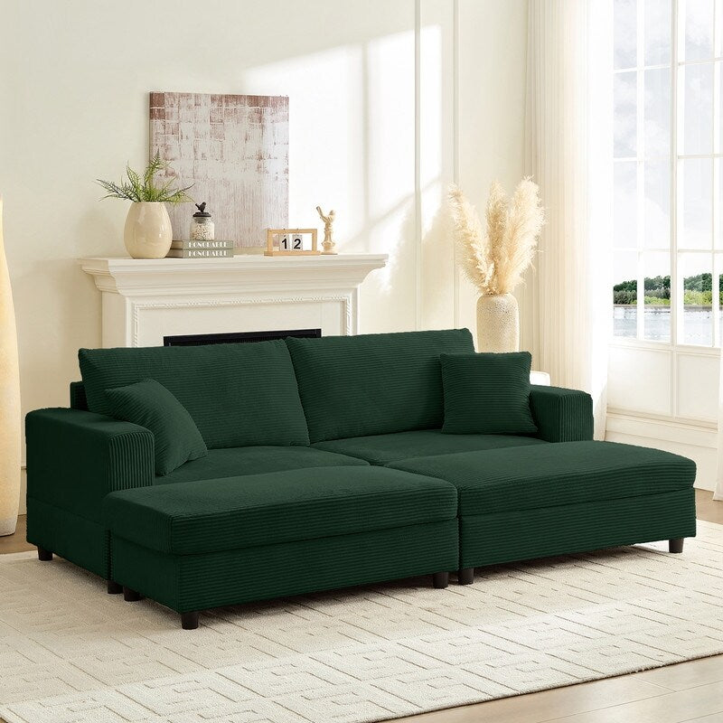 Divano letto Mixoy Corduroy Comfy Chaise Longue con seduta profonda e pouf contenitore, divano imbottito a 1 posto/divano a due posti