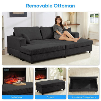 Divano letto Mixoy Corduroy Comfy Chaise Longue con seduta profonda e pouf contenitore, divano imbottito a 1 posto/divano a due posti