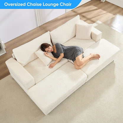 Divano letto Mixoy Corduroy Comfy Chaise Longue con seduta profonda e pouf contenitore, divano imbottito a 1 posto/divano a due posti
